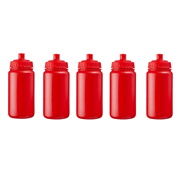 Sports Water Bottles - Durable Leak-Proof &amp; Reusable - 500ml - Red - 5 Pack