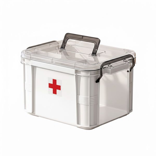 Portable Medicine Storage Box with Handle &amp; Secure Lid - White