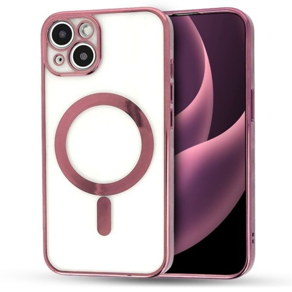 L.V.M MagSafe Case for iPhone 14 Max Silicone Camera Chrome Rose Gold