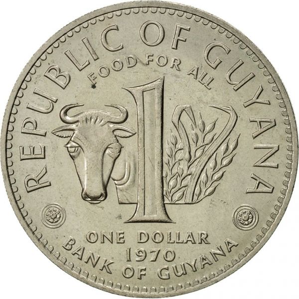 1970 Republic Of Guyana 1 Dollar Food For All Proclamation of Republic