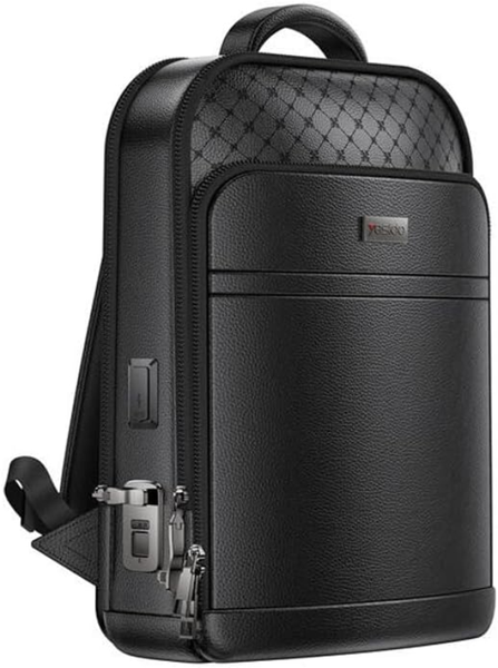 Genuine Leather Smart Fingerprint Lock &amp; Charging Ports Laptop Backpack