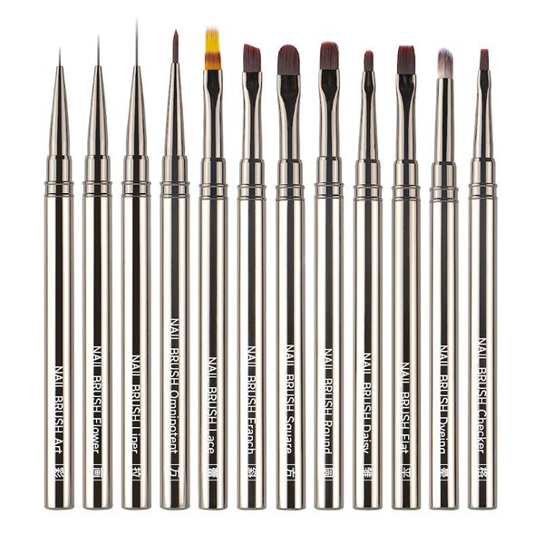 Nailtion 12 Pcs All-in-One Metal Nail Brushes For Professionals With Lid