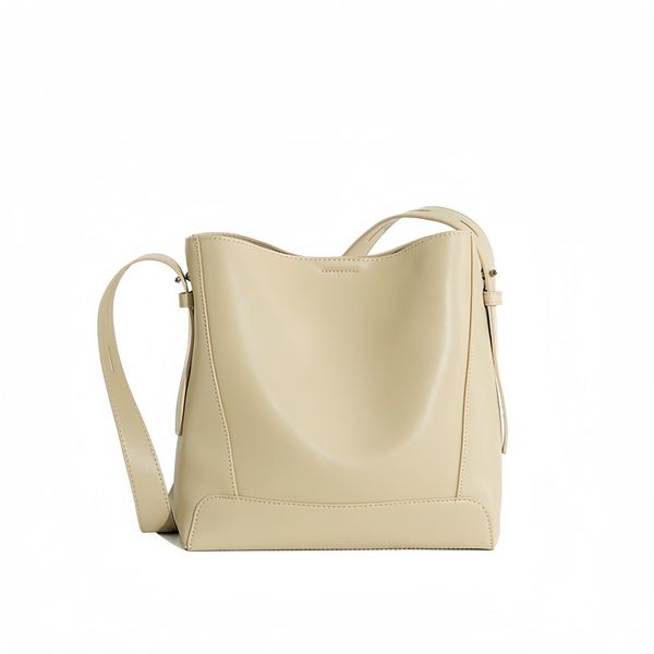 Women's Genuine Leather Bucket Bag, Minimalist Shoulder Crossbody