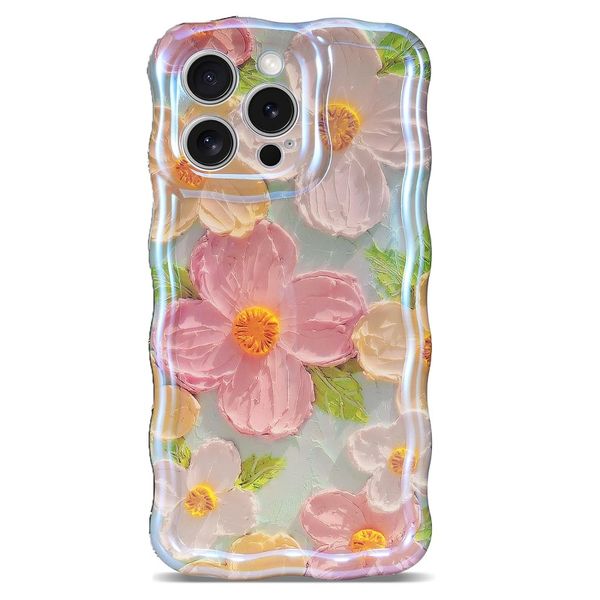 Soft Case Wave Bumper Oil Painting Flowers Print for iPhone 16 Pro Max