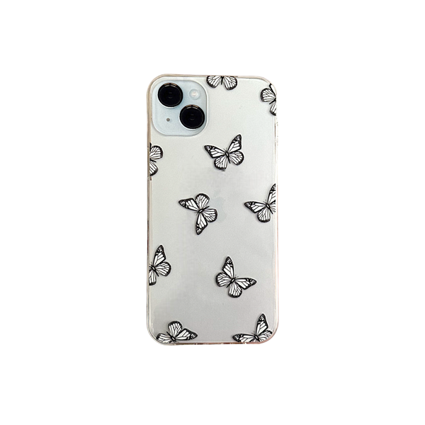 Clear - Phone Case with White Butterfly Print - Iphone 14 Pro Max