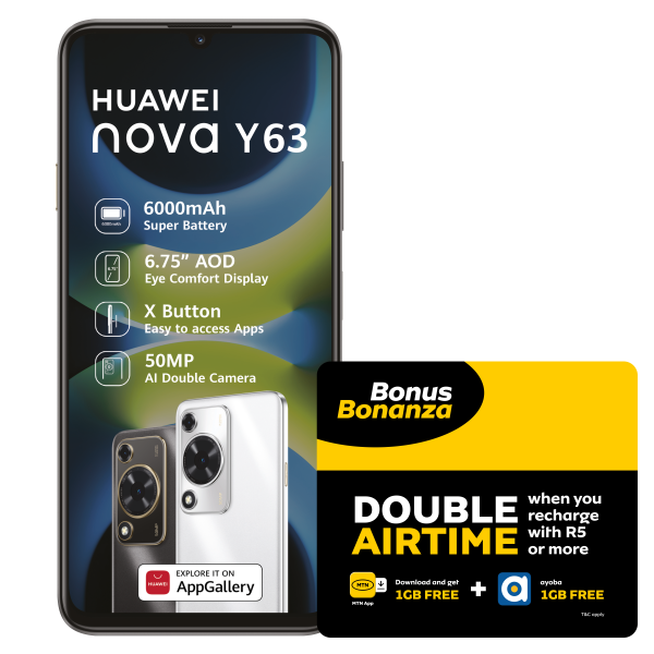 Huawei Nova Y63 128GB Dual Sim - Black + MTN SIM with 20GBData