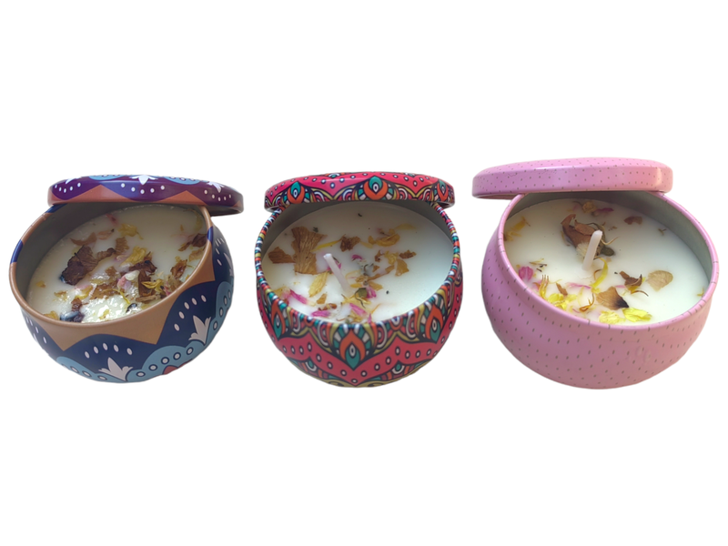 Set of 3 Scented Aromatherapy Candles in Beautiful Metal Containers