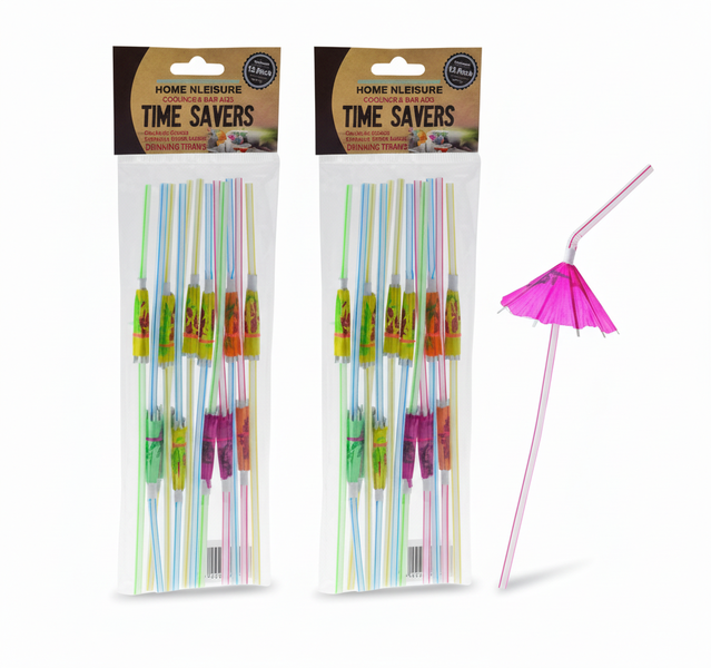Home 'N Leisure 12 Piece Colourful Plastic Drinking Straws with - 2 Pack