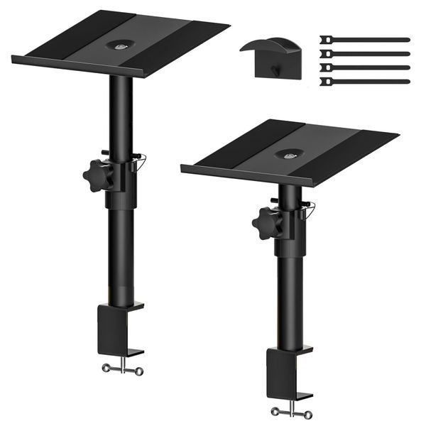 2 Pcs Studio Monitor Stands Adjustable Clamp-On Speaker Stands DIY Desktop