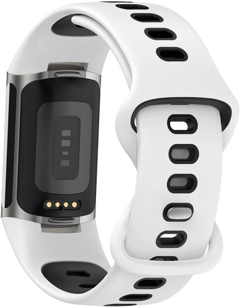 Silicone Sport Strap For Fitbit charge 5 &amp; 6-White &amp; Black