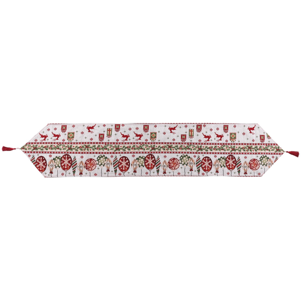 Festive Christmas Elegant Woven look Table Runner with Tassels-35 × 180 cm