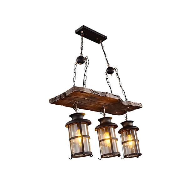 3 Retro Wood Ceiling Hanging Chandelier Lights