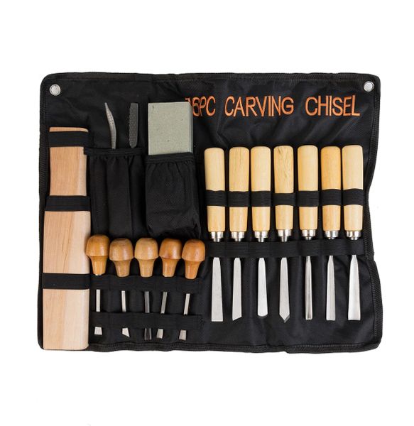 16 Piece Wood Carving Tools Set Carving Knifes with Canvas Case