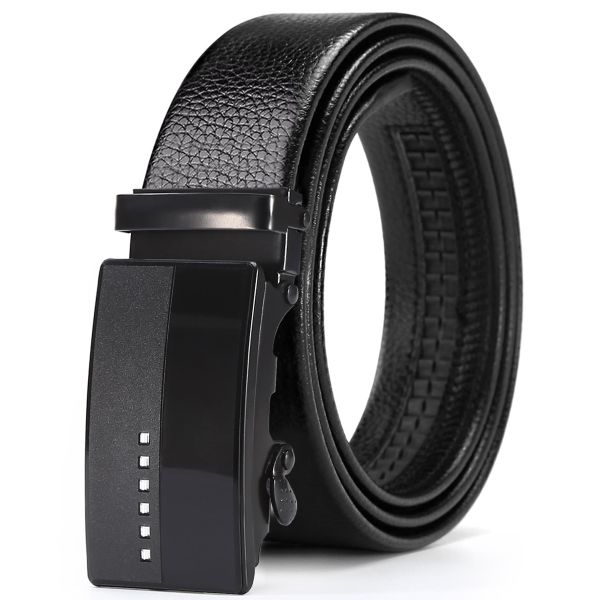 Business Casual Stylish Automatic Buckle Men Belt Adjustable Length -Black