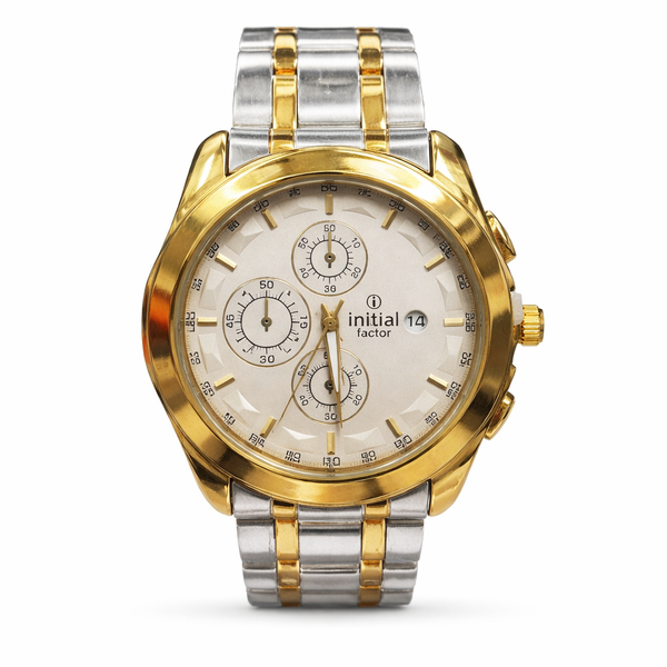 Initial Men Silver/Gold Watch With Gold Frame - Date Displayed