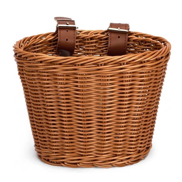 Decor Removable Rattan Front Bicycle Storage Basket With Straps White- 21cm