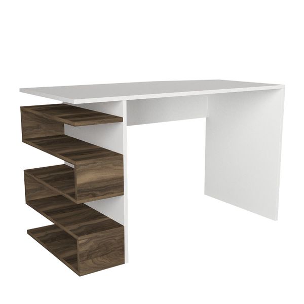 Hazlo Snake Study Desk Bookshelf Storage Office Desk White and Walnut