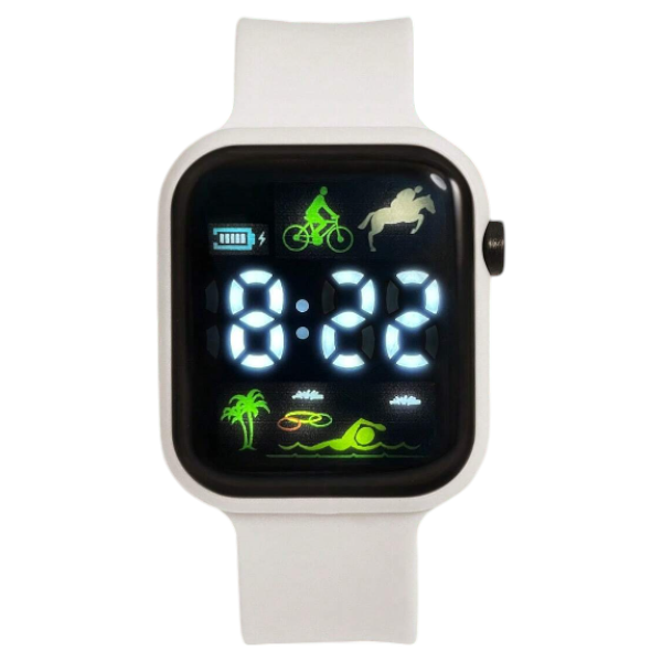 Kids Digital LED Display Silicone Electronic Wrist Watch - White