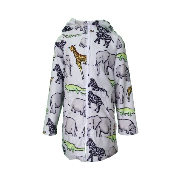Kids GREY Safari Animals Hooded Beach Towel Full Zip Long Sleeve Swim Cover