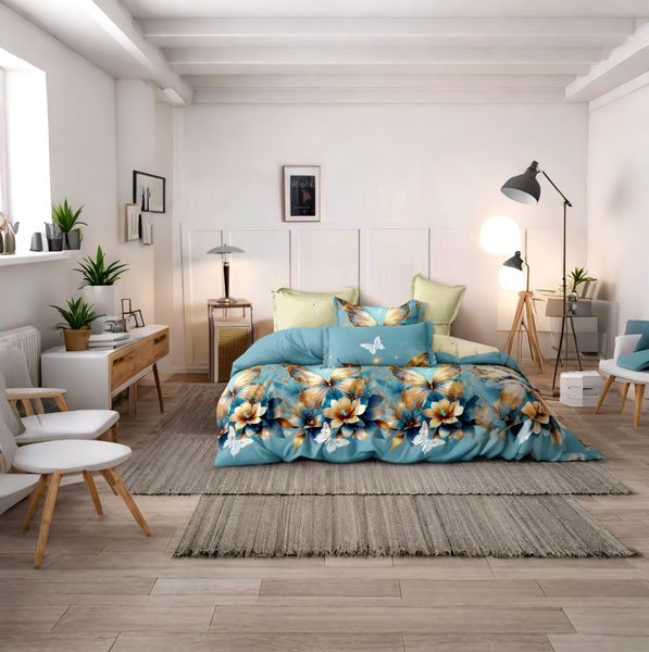 6Piece Duvet Cover Set Butterfly/flora light-blue