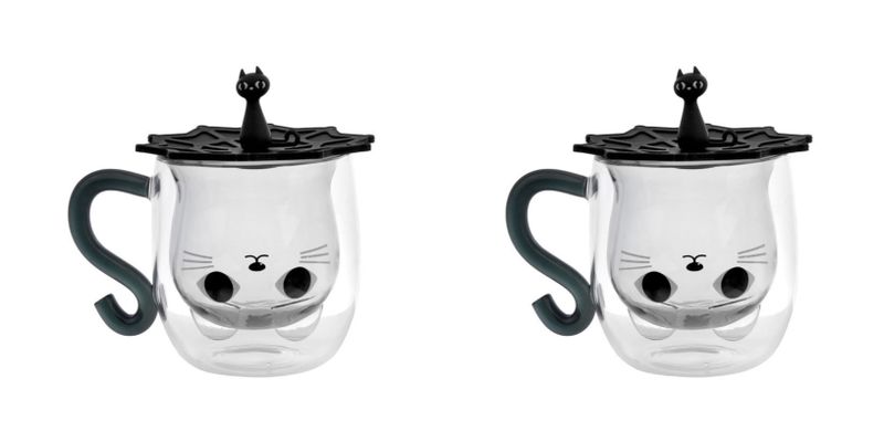 Cat Shaped Double Walled Mug with Handle - Set of 2
