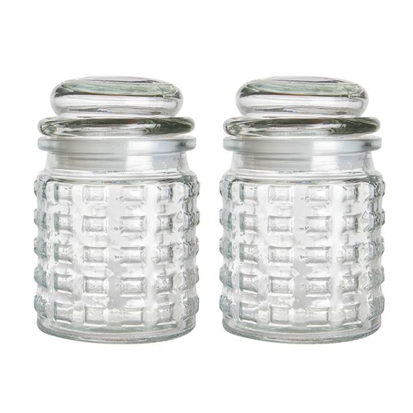 BRICK JAR - 2 Pack Glass Storage Jars with Glass Lids (300ml Each)