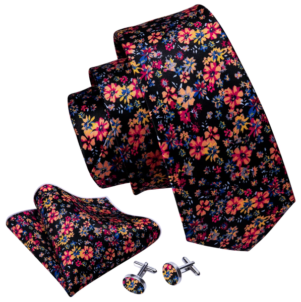 IPSTYLE Red Print Men Tie Set Silk Jacquard Floral Wedding Business Necktie