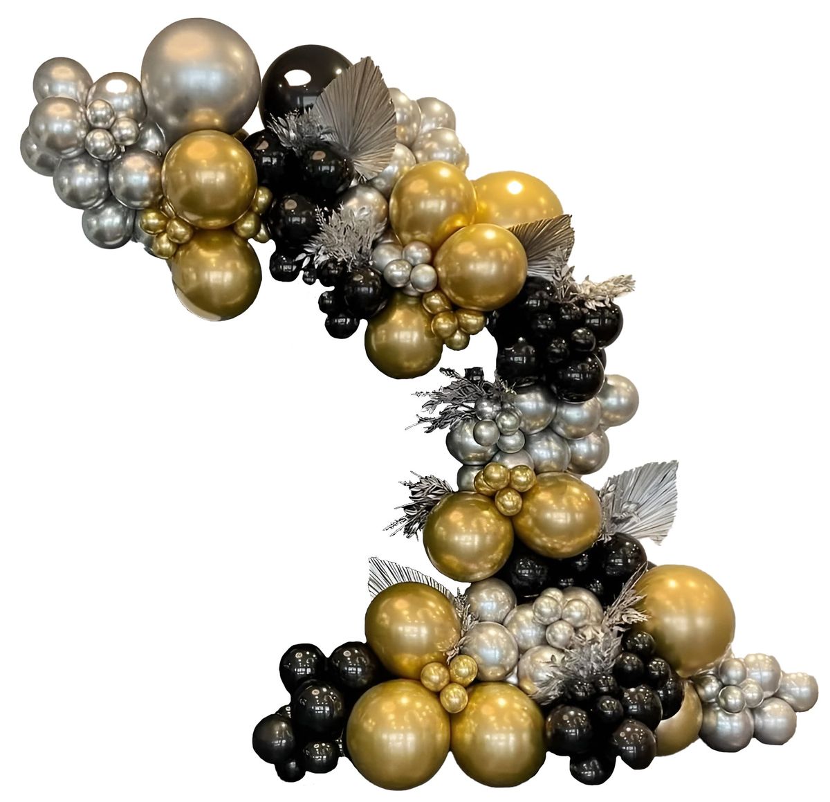 Black and Gold Balloons Arch, Silver Balloon Arch and Garland | 116 ...