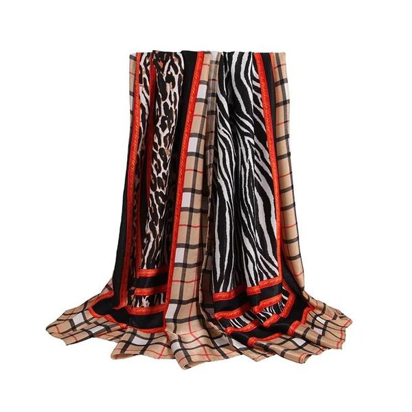 Lady's Satin Silky Scarf/Shawl Wrap with Zebral Pattern - Grey/Red