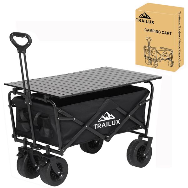 Trailux Double Brake Jumbo Foldable Wagon Cart with Foldable Table