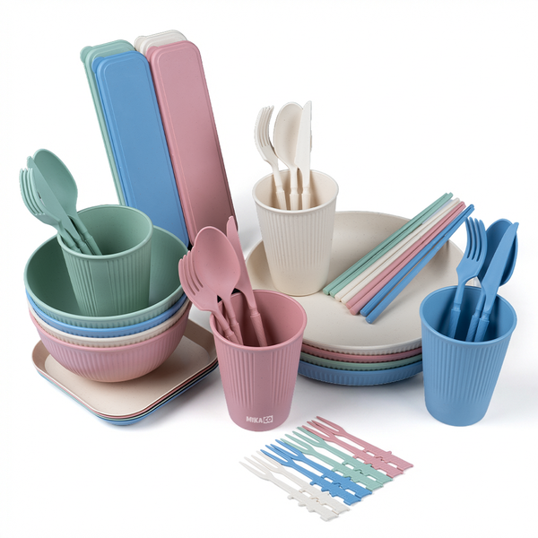 MIkaco 44 Piece Dinnerware Set-Plates Bowls Cups Cutlery w/ Storage Box