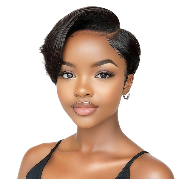 Geebuy 15A Glueless Straight Human Hair Pixie Cut Wig With Side Part