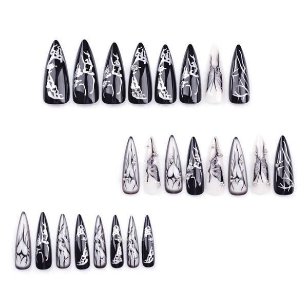 24 pieces of wearable nails Dark cool butterfly nail art JP3340