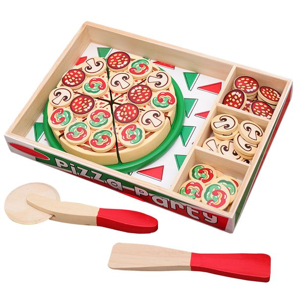 Play Food Set Pizza Toys for Kids Kitchen Wooden Educational STEM Toys