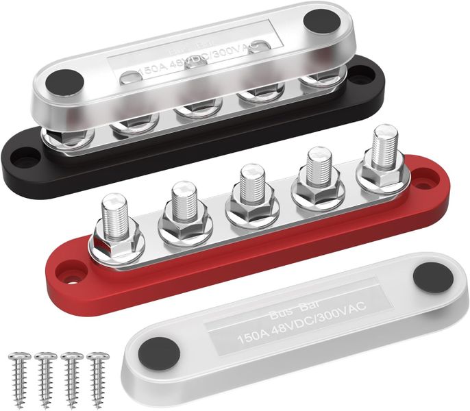Power Distribution Block with Cover Mini 5 x 1/4" Studs Bus Bar Termina
