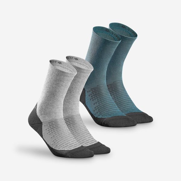 Quechua Sock Hike 100 High - Pack of 2 Pairs - Grey &amp; Blue