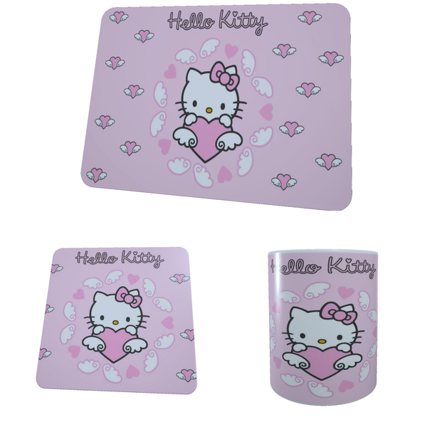 Hello Kitty - Heart Angel Wings - Coffee Mug, Coaster, and Mouse Pad Combo