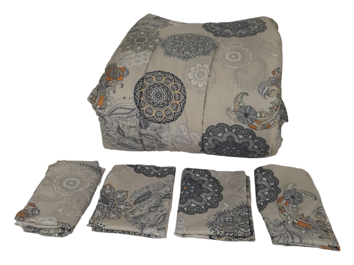 Bedding 5 Piece Comforter Set Queen Size White/Roses Buy Online