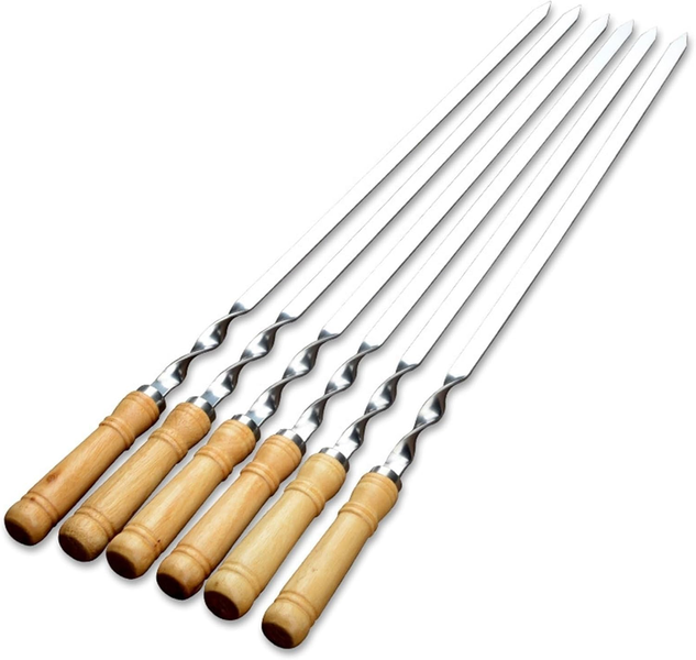 Set of 6 Stainless Steel 50cm Braai Skewers with Wooden Handles