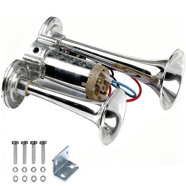 24V Dual-Horn Air Horn Set, 130dB Truck and Train Horn