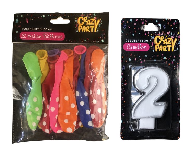 Birthday Age 2 Wht Candle + 12 Balloons