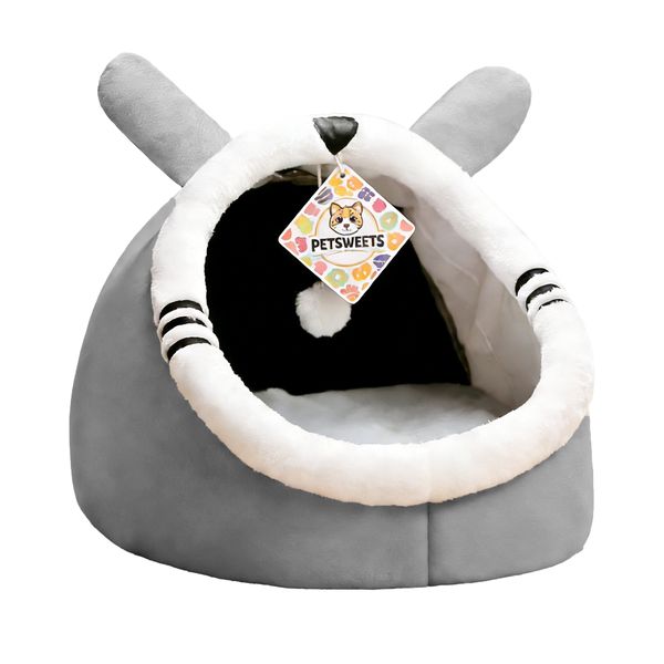 Grey Cat Beds for Indoor Cats Small Dog Cave Bed with Anti-Slip - Large