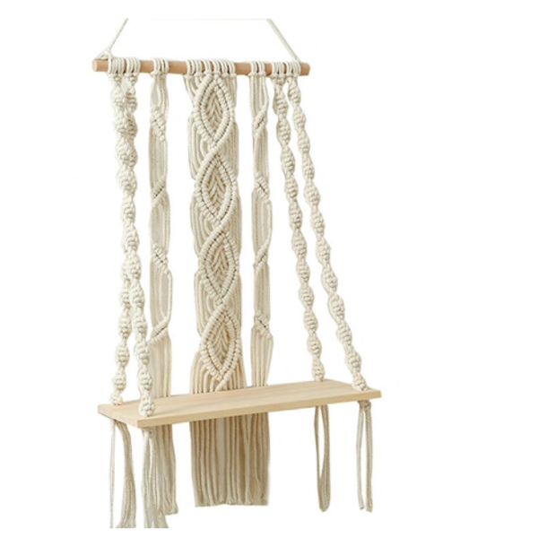 Home Decor Boho Macrame Tapestry Crochet Hanging Shelf Double Layer