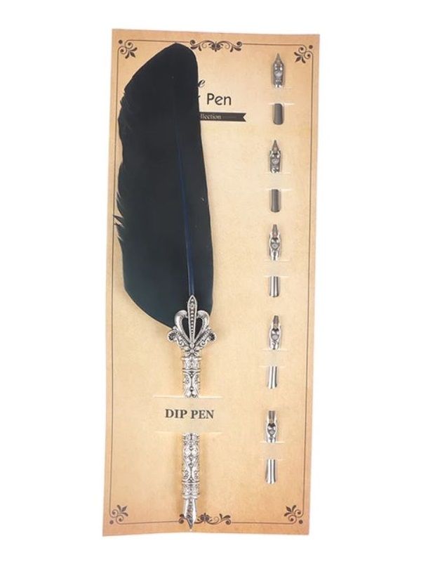 Elegant Feather Fountain Pen Set Calligraphy Metal Craftsmanship Shop