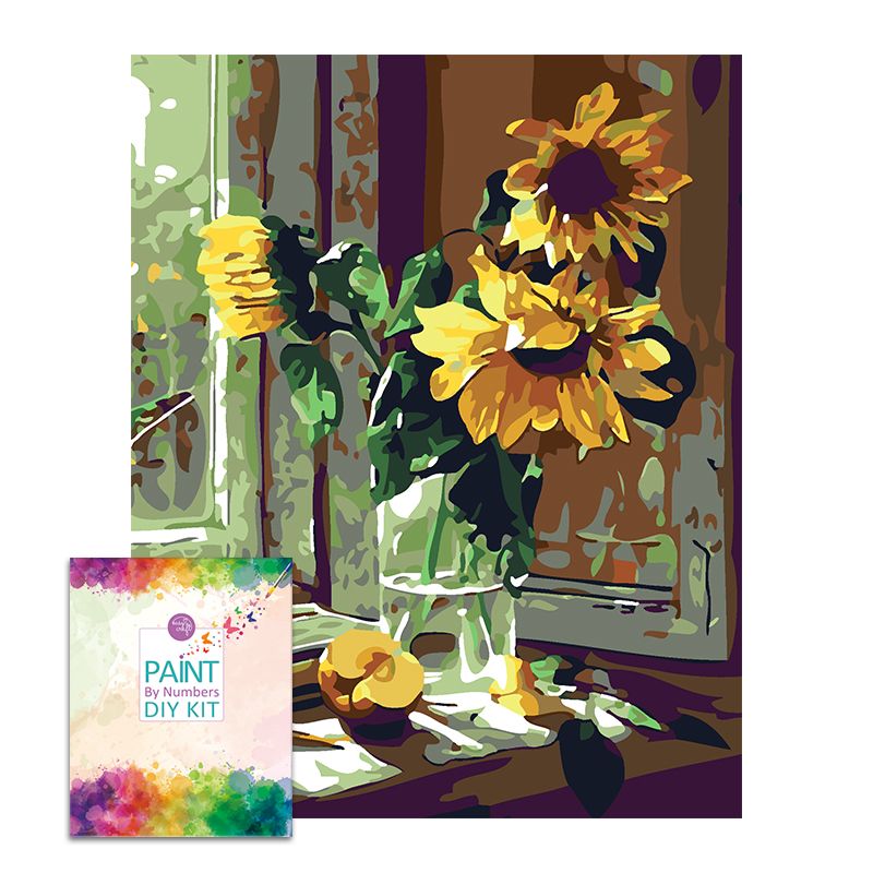 Easy Craft Paint By Number Diy Kit 50x40cm Sunflower In Glass Pot