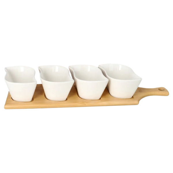 Bamboo Paddle Board with Bowls - Serving Tray Set for Appetizers &amp; Snacks