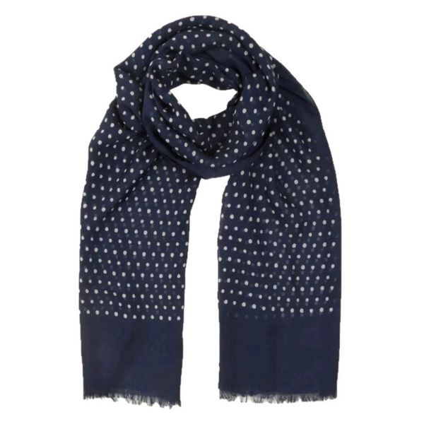 Deep Blue Cotton And Linen Polka Dot Scarf, Women's Autumn And Winter New