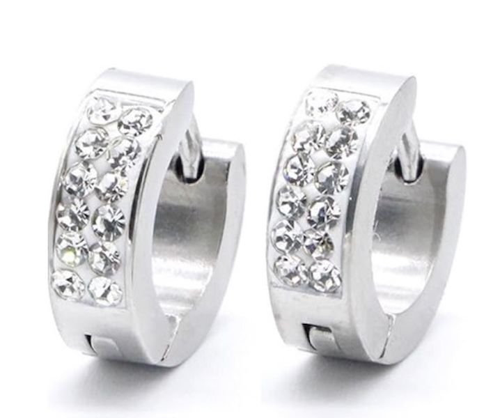 Ember &amp; Oak Silver Stainless Steel Zircon Huggie Hoops - Elegant Earrings