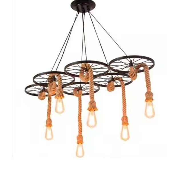 MrUL - Retro Hemp Rope with Wheel Pendant Lights (6 Lights)