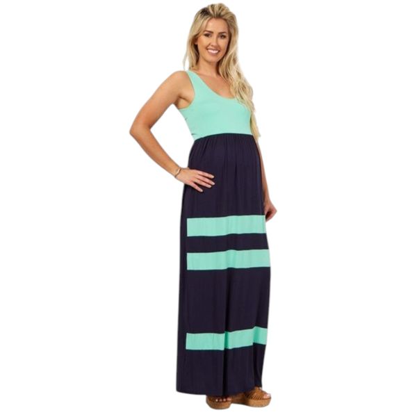 Absolute Maternity Summer Striped Maxi Dress - Navy &amp; Mint